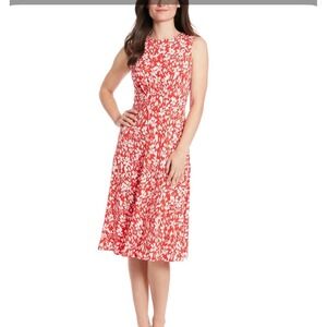 London Times Red White Floral Sleeveless Midi Dress T7188M Womens Size 8 NWT